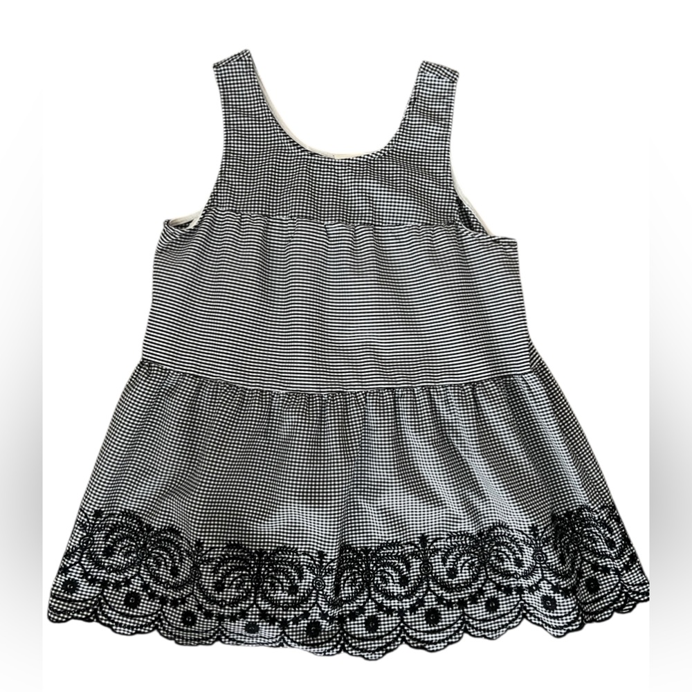 Black and White Gingham Dress with Lace Hem